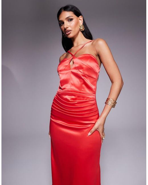 TFNC London Red Cross Strap Maxi Dress With Train
