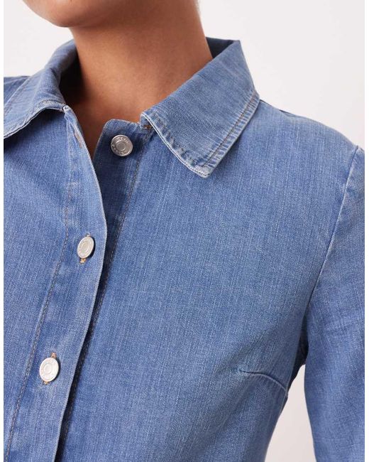 ASOS Blue Denim Dropped Waist Long Sleeve Mini Dress