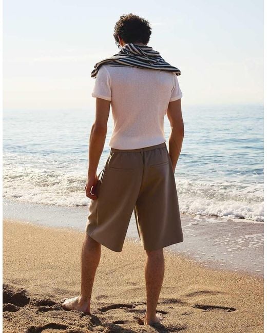 Bershka Brown Wide-leg Bermuda Shorts With Belt for men