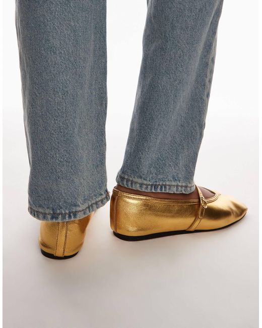 TOPSHOP Blue Babette Leather V Detail Ballet Flats