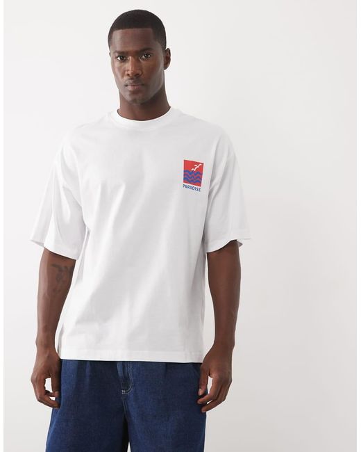 SELECTED Oversized T-Shirt Met Paradise-Print Op De Rug in het White voor heren