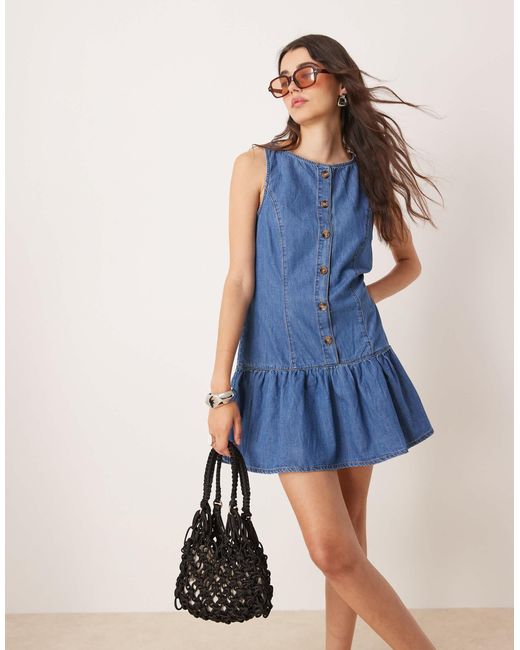 ASOS Blue – ärmelloses minikleid aus weichem denim