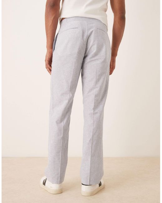 ASOS Natural Linen Mix Straight Leg Suit Trousers for men