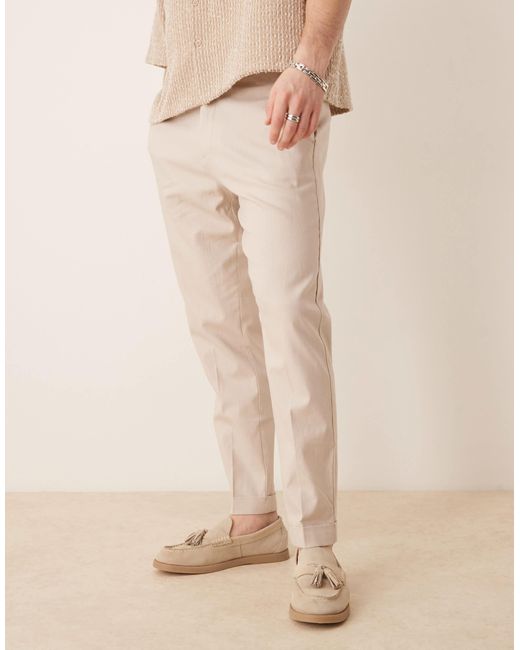 ASOS – elegante, schmal zulaufende leinenmix-hose in Multicolor für Herren