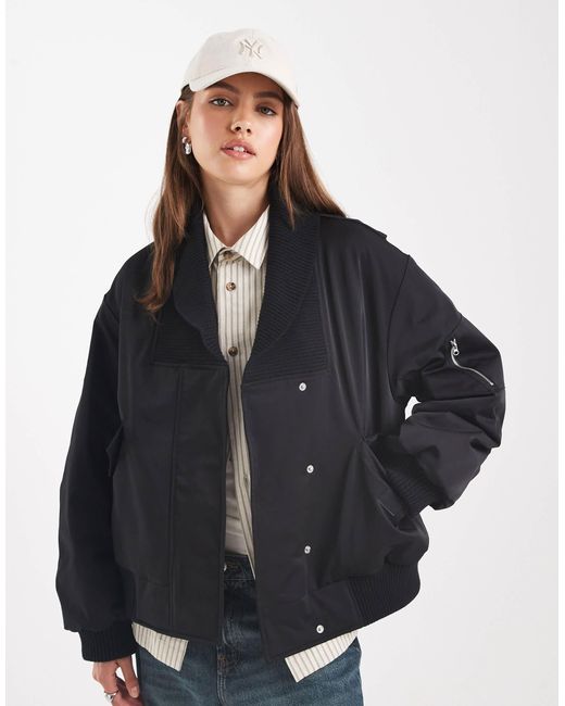 ASOS Blue Knitted Collar Bomber Jacket