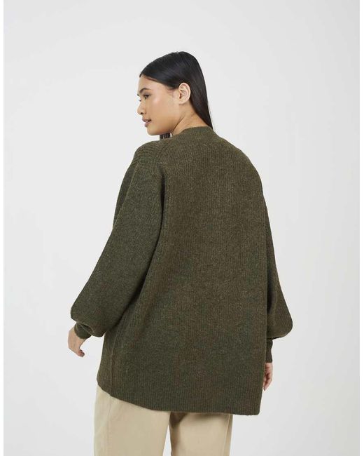 Brave Soul Green Fisherman Knit Dropped Shoulder Cardigan