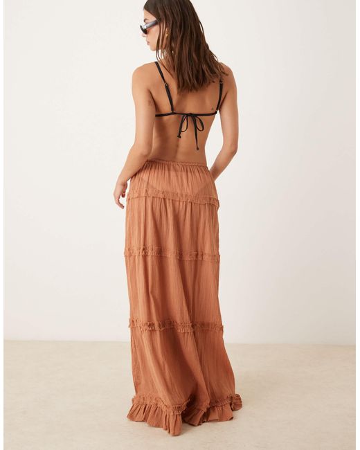 ASOS Natural Crinkle Ruffle Maxi Beach Skirt