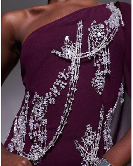 ASOS Purple Fringe Embellished Bias Cut Maxi Dress With Cape Sleeve