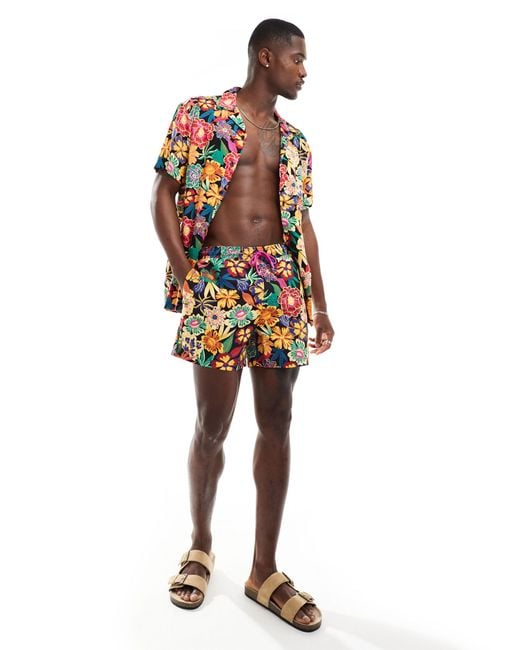 Hunky Trunks Multicolor Hawaii Floral Beach Shirt Co Ord for men