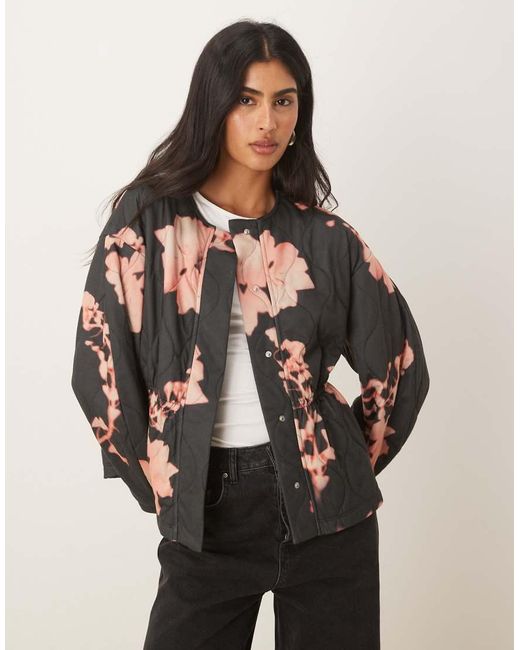 ASOS Black Cinched Waist Jacket With Quilted All Over Floral Design