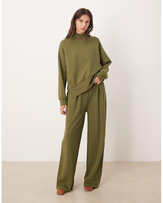 ASOS Green Interlock Funnel Neck Sweatshirt With Asymmetric Hem