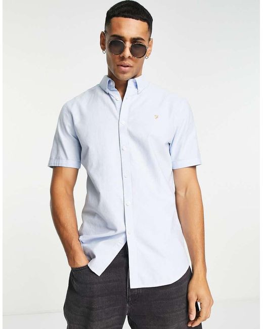 Farah Blue Brewer Slim Fit Short Sleeve Shirt for men
