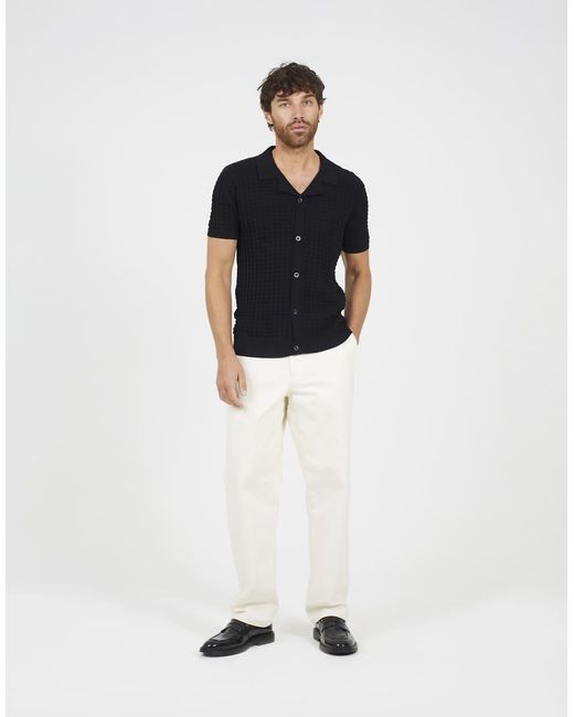 Brave Soul Blue Revere Collar Knitted Short Sleeve Shirt for men