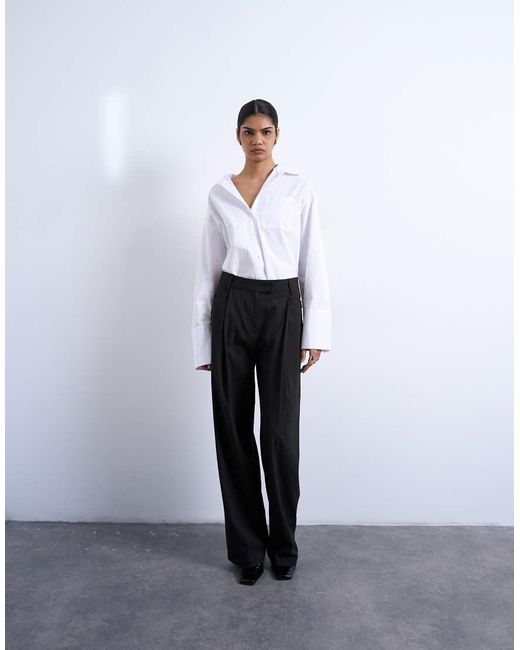 TOPSHOP Broek Met Subtiele Krijtstreep, Lage Taille En Gespdetail in het Gray