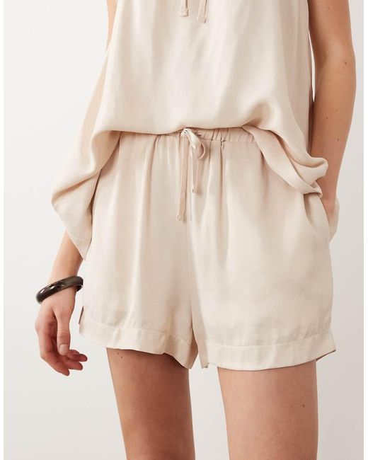 ASOS Natural Satin Pull-on Deep Turn Shorts