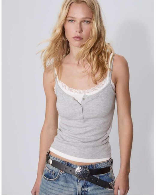 Stradivarius Gray Contrast Double-layer Strappy Top