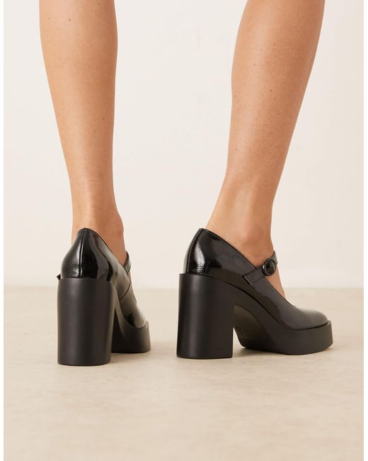 Asos Design Wide Fit Natural Peso Platform Mary Jane High Heel Shoes