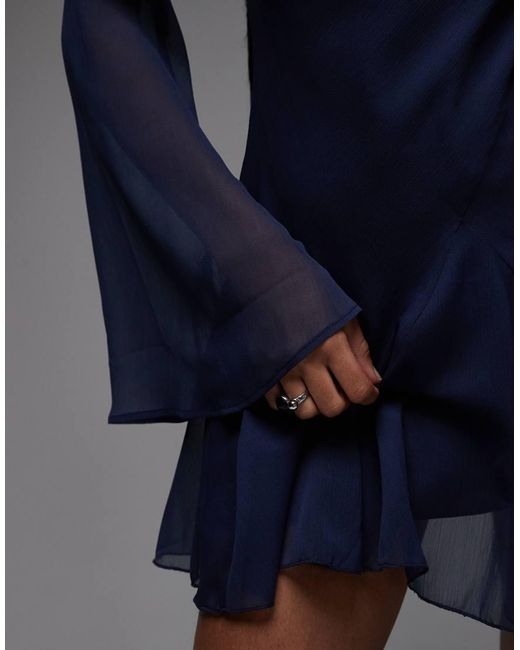 ASOS Blue Long Sleeve Mini Dress With Ruffle Skirt