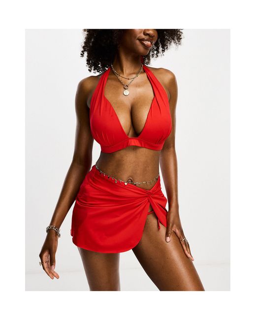 ASOS Red Fuller Bust Exclusive Mix And Match Waisted Swim Sarong