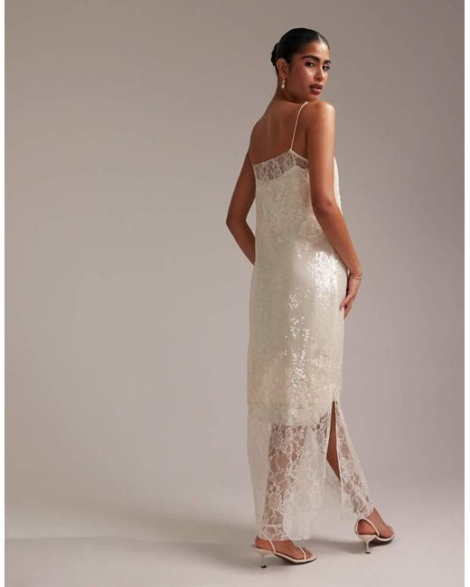 ASOS Brown Floral Lace Applique Embellished Cami Midaxi Wedding Dress