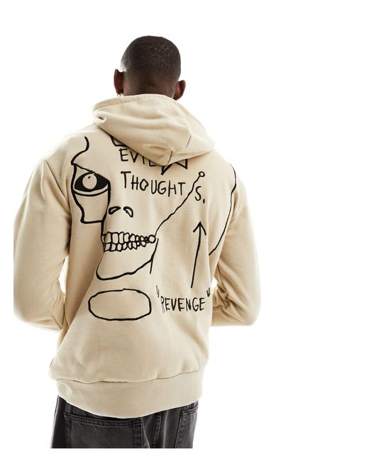 Bershka Natural Basquiat Back Printed Hoodie for men