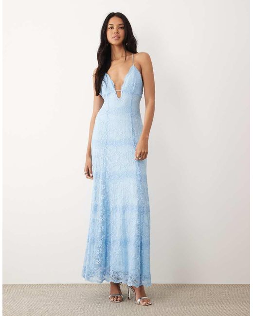 Bardot Blue Sabrine Exclusive Lace Maxi Dress With Plunge Neck