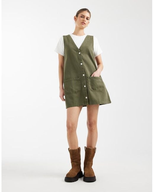 Miss Selfridge Green Pinafore Denim Dress