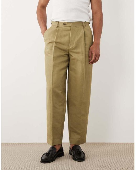 ASOS Natural Tapered Linen Rich Suit Trousers for men