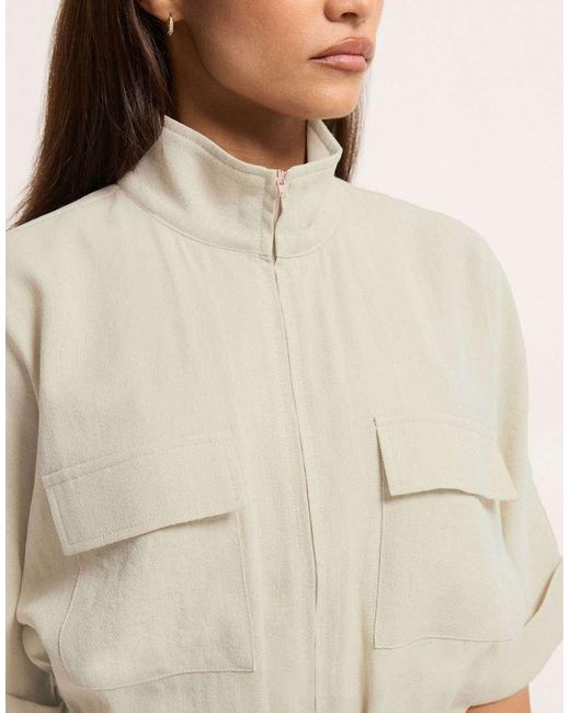 PixieGirl Natural Petite Funnel Neck Shacket