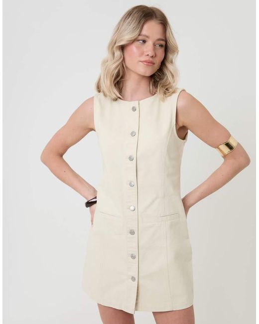 Threadbare Natural Denim Pinafore Mini Dress