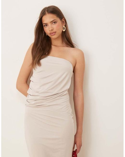 SNDY'S Natural Ruched Side Detail Bandeau Maxi Dress
