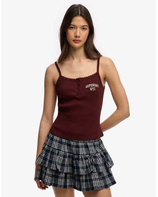 Superdry Purple Athletic Essentials Embroidered Button Cami Top