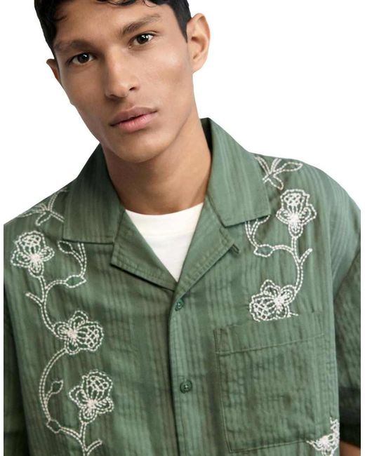 Desigual Green Embroidered Shirt for men