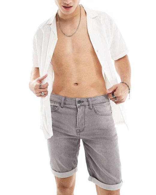 Only & Sons Gray Jog Denim Shorts for men