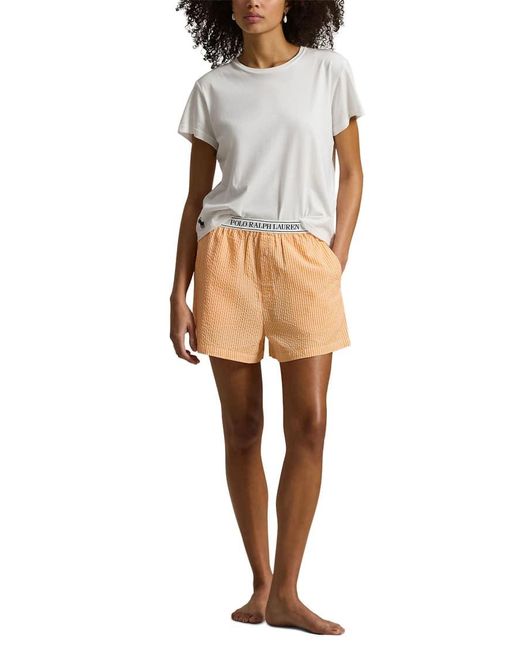 Polo Ralph Lauren White Seersucker Separate Sleep Boxer With Elastic