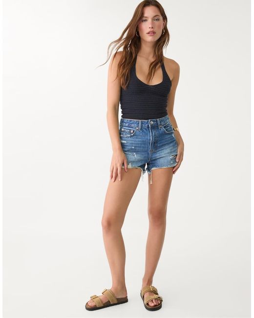 Stradivarius Blue D75 Ripped Denim Shorts