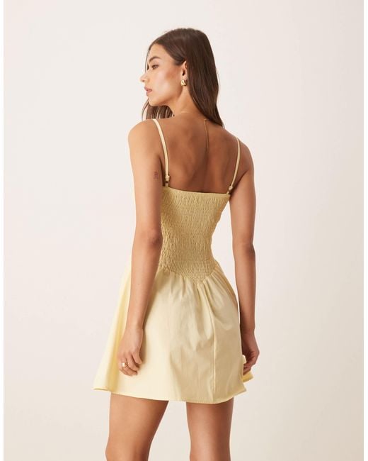 ASOS Natural Strappy Shirred Mini Sundress