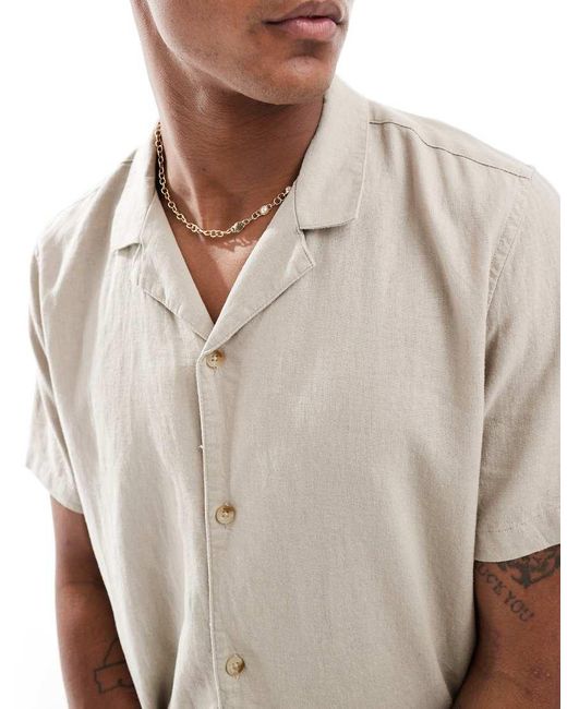 New Look White Short Sleeve Linen Look Shirt for men