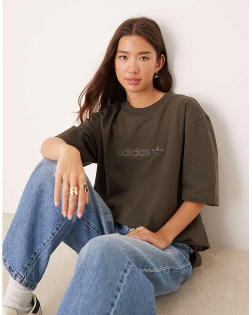Adidas Originals Brown Oversized Linear Logo T-shirt