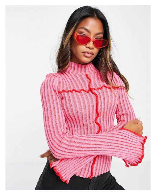 Maglione a coste con cuciture a contrasto di ASOS in Rosa | Lyst