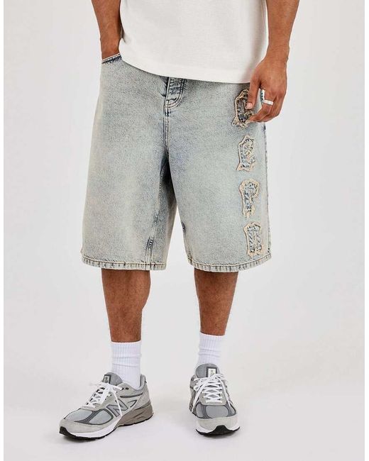 CERNUCCI Gray Logo Applique Denim Jorts for men