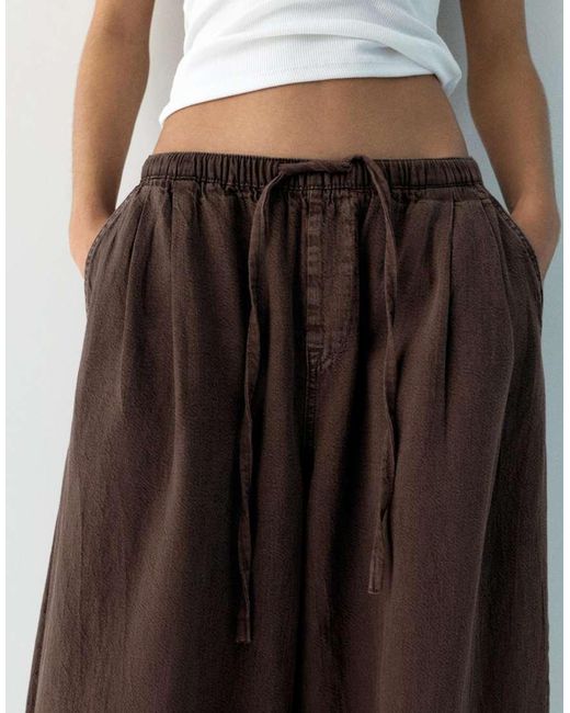 Pull&Bear Brown Sarouel Trousers With Elastic Waist