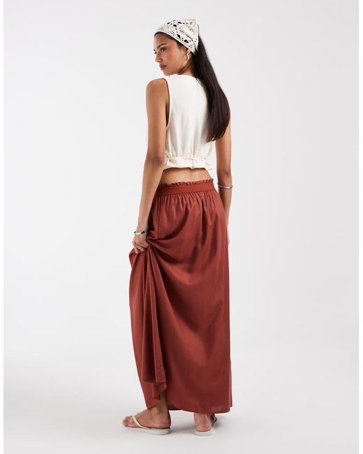 ONLY Red Pleated Maxi Skirt