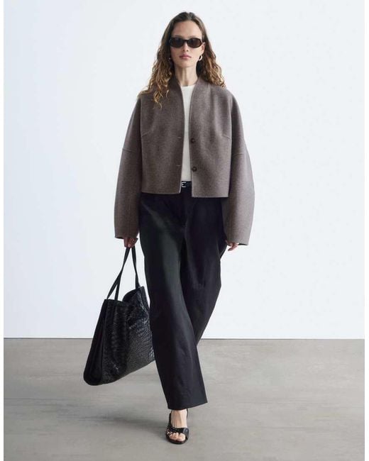 & Other Stories Gray Wool Blend Short Jacket With Stand Collar