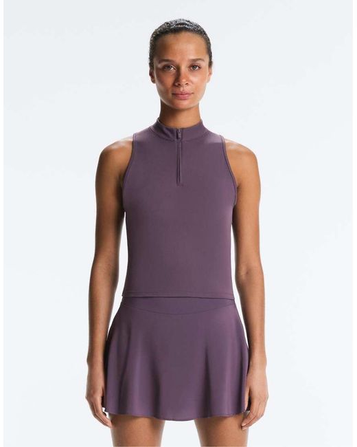 Oysho Purple Sleeveless Half-Zip T-Shirt