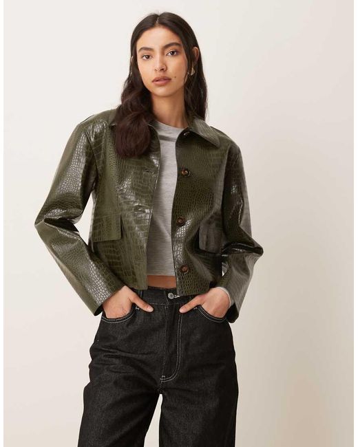 Mango Natural Faux Leather Short Jacket