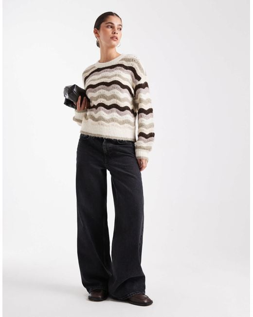 Vero Moda Natural – strickpullover mit weiten ärmeln und streifen