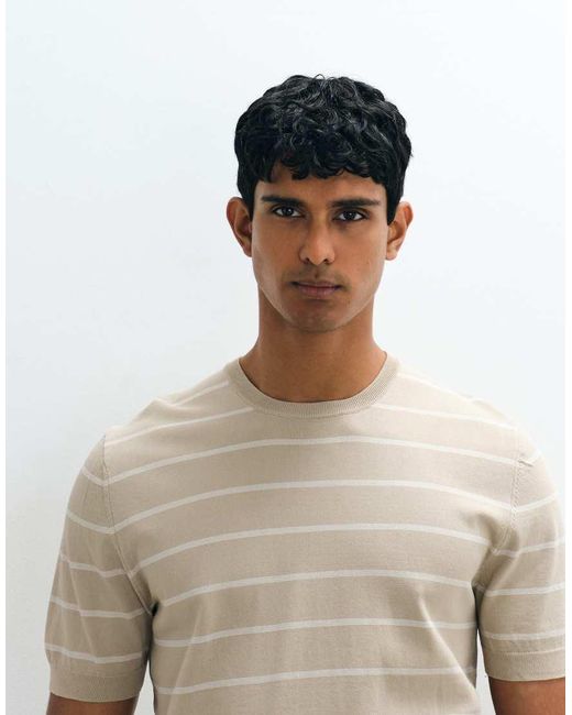 Mango Multicolor Slim Fit Knitted Striped T-shirt for men