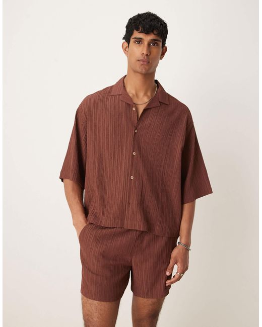 Chemise oversize d'ensemble coupe carrée en tissu texturé avec col à revers ASOS pour homme en coloris Brown