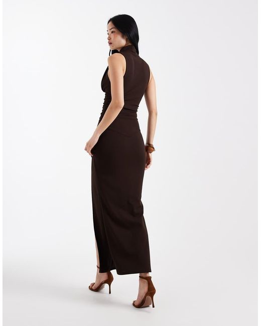 ASOS White Ruched Bodice Maxi Dress With Grown On Neck
